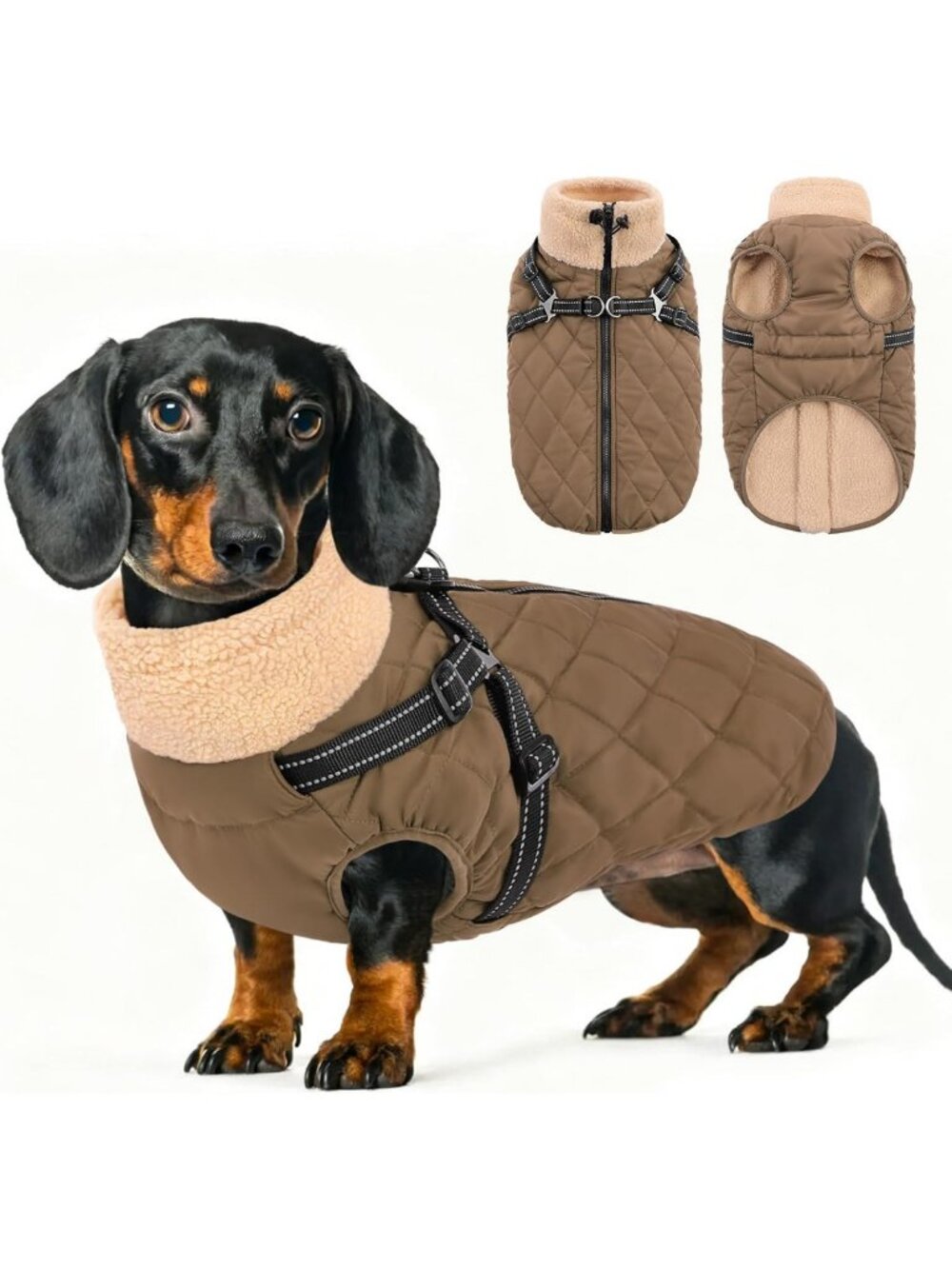 Cozy Dog Coat with Harness for Small Breeds - Dachshund Jacket, Warm & Stylish